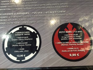 Odyssey creperie Star Wars Paris restaurant menu